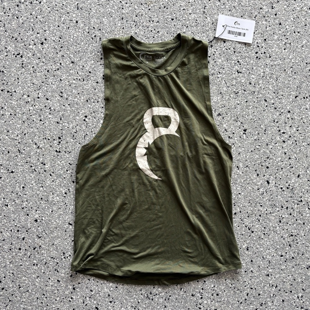 ZYIA Olive Green Kettlebell Graphic Active Tank